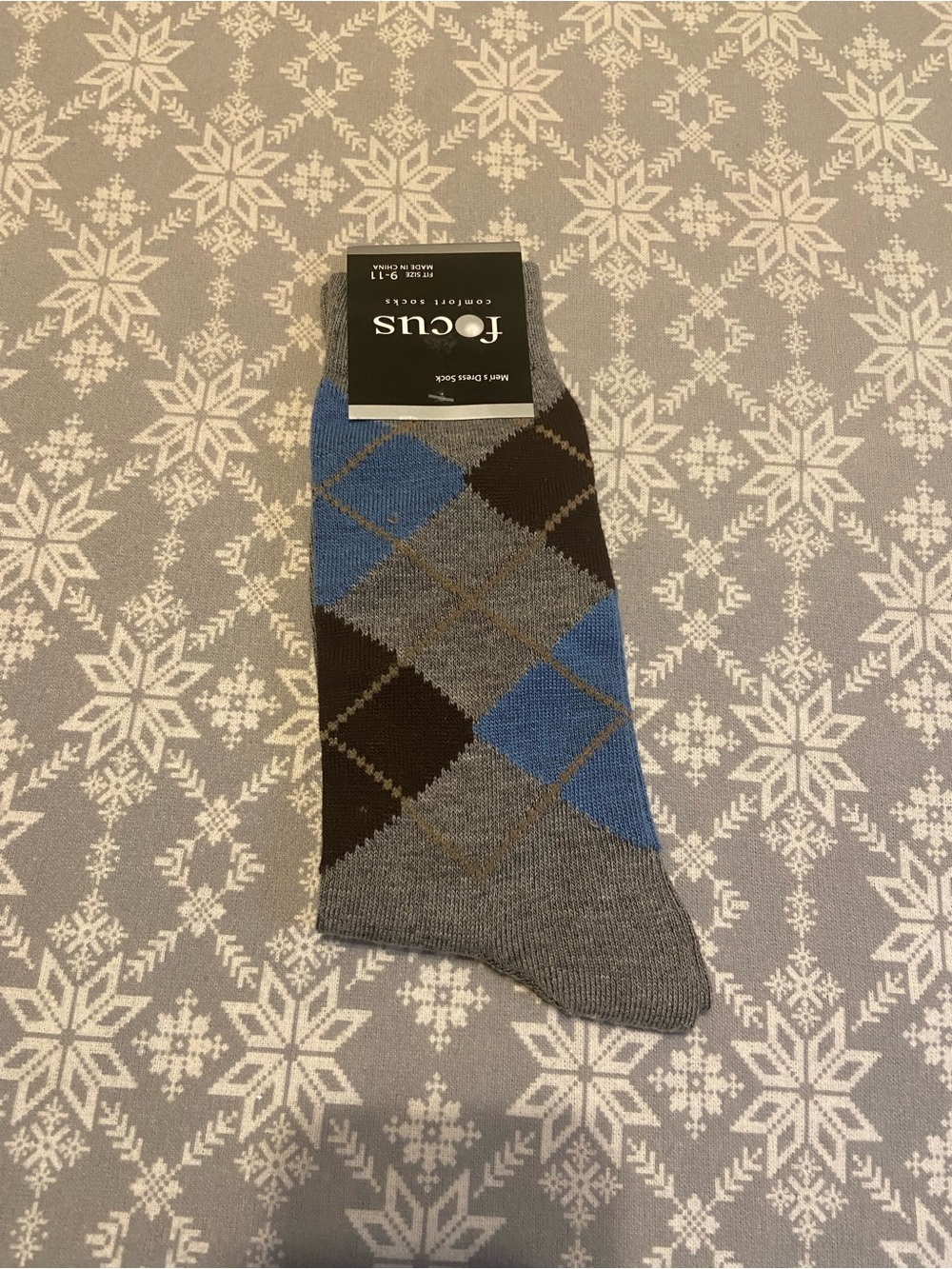 Focus Men’s Grey Blue Black Design Dress Socks Size 9-11 New with Tags 1 Pair